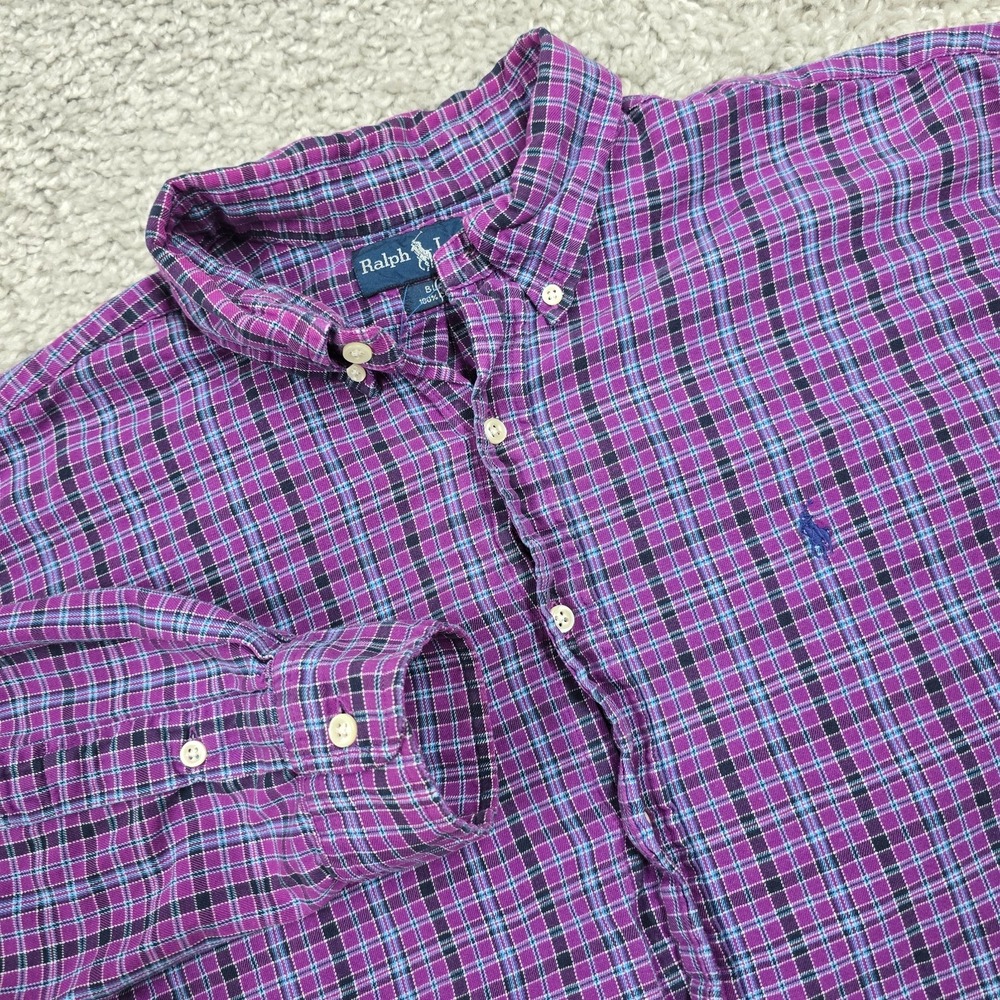 Ralph Lauren Mens Purple Plaid Button Down Shirt Size‎ XL Classic Preppy Casual
